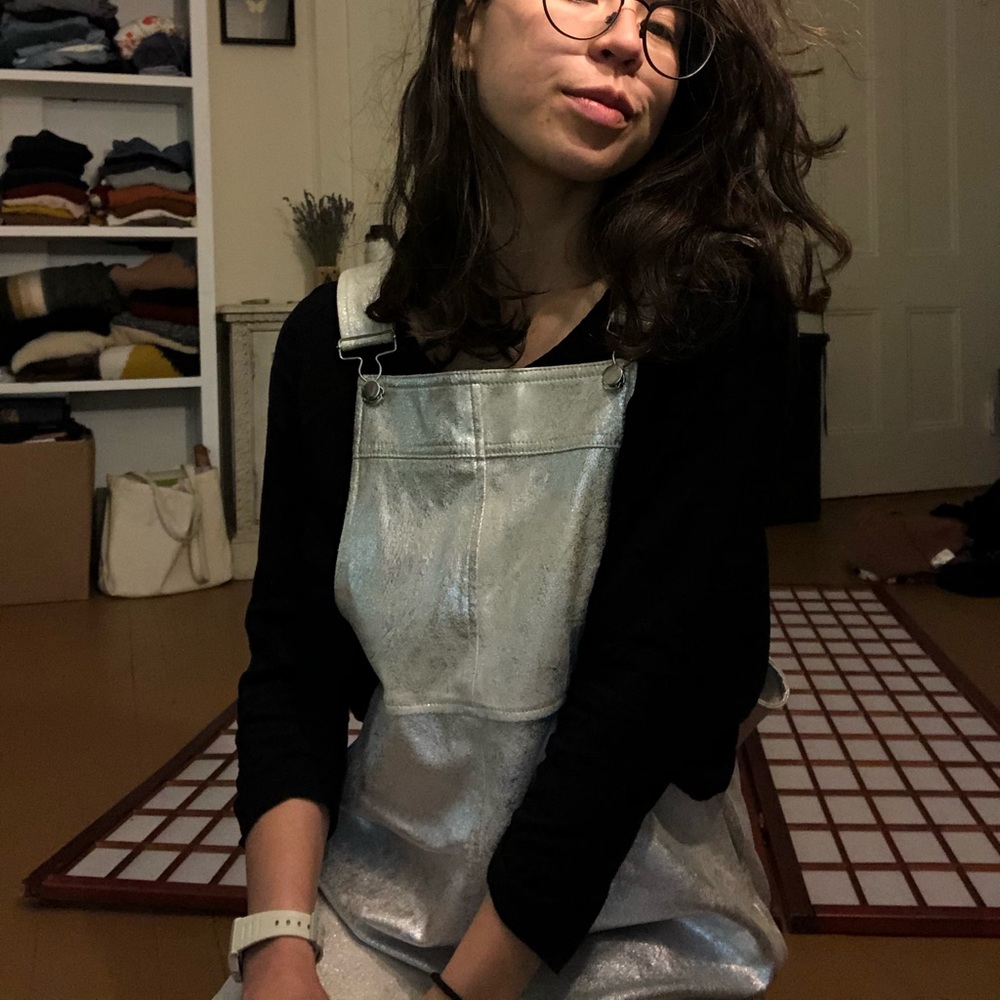 Overall dress in silver from MANGO
